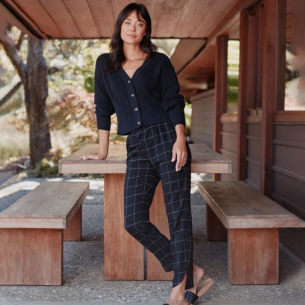Marine Layer Allison Pant Black Windowpane Size Small Tencel Comfortable Casual